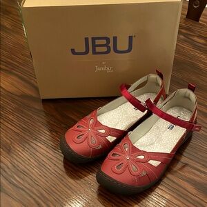 JBU Red Shoes with Mary Jane Style and Decorative Pattern